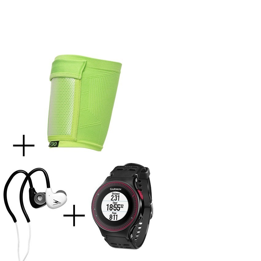 Reloj Deportivo Garmin Forerunner 225-Negro con Rojo + audifonos Warrior y porta celular NXE