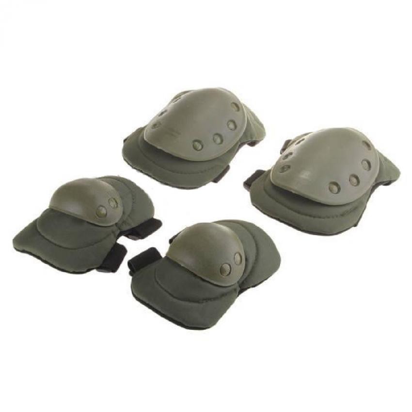 Elenxs Verde Seguridad 4 Deportes Rodilla Codo protector protector del cojín Gear Ejército Nylon
