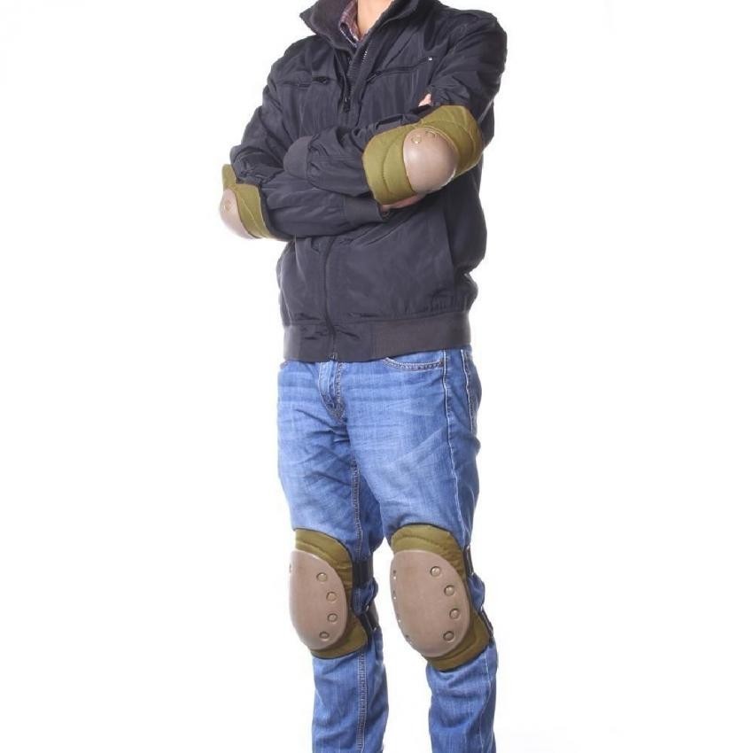 Elenxs Seguridad 4 Deportes Rodilla Codo protector protector del cojín Gear Nylon Tan