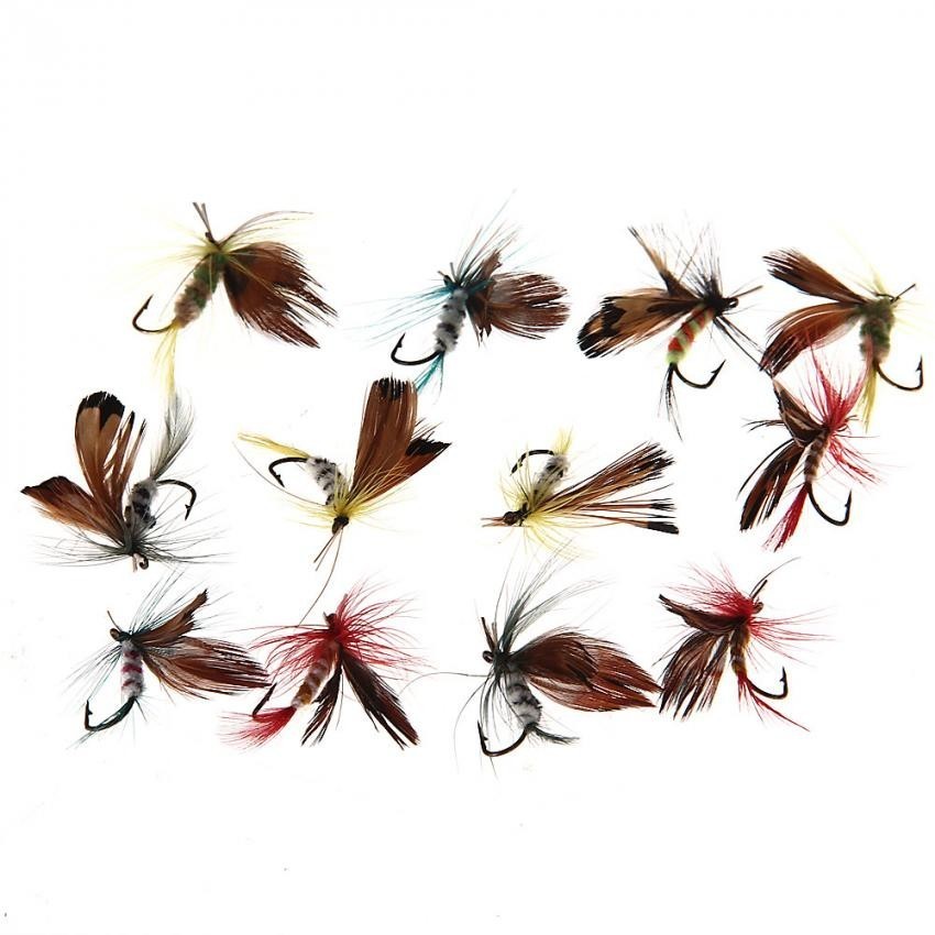 Set 12Pcs Señuelos Lure Moscas Pluma Metal para Pesca Deporte