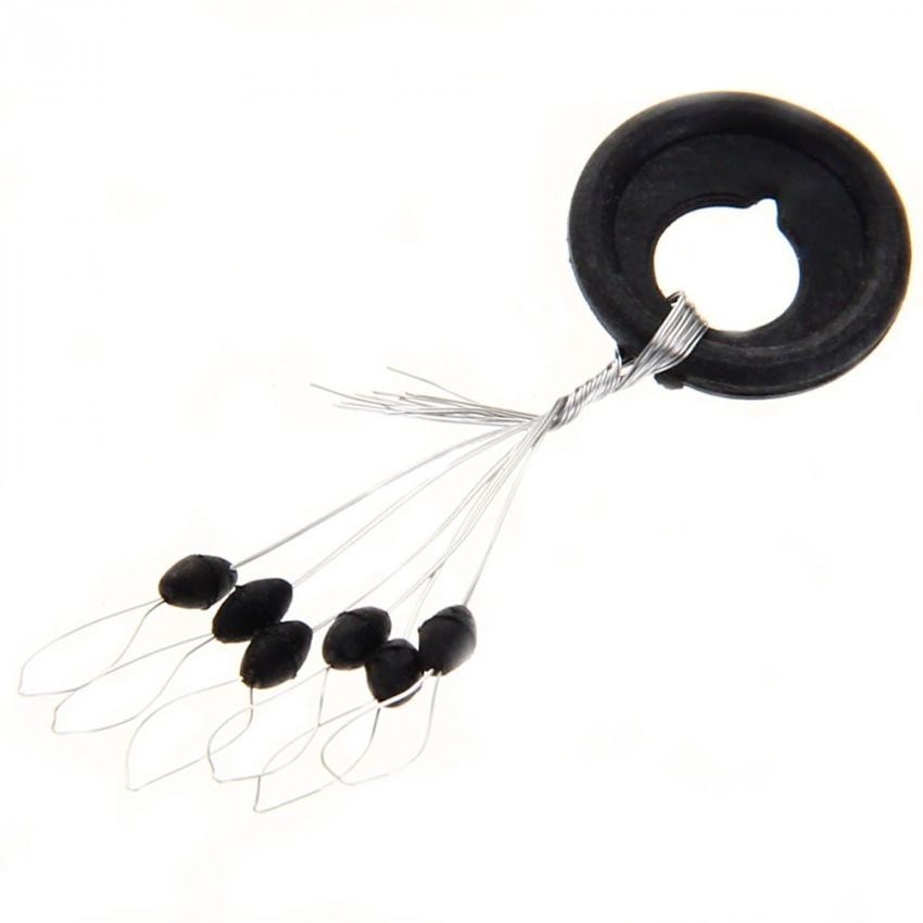 100Pcs Flotador Bobber Parada Medio Goma para Sedal Pesca Deporte Negro