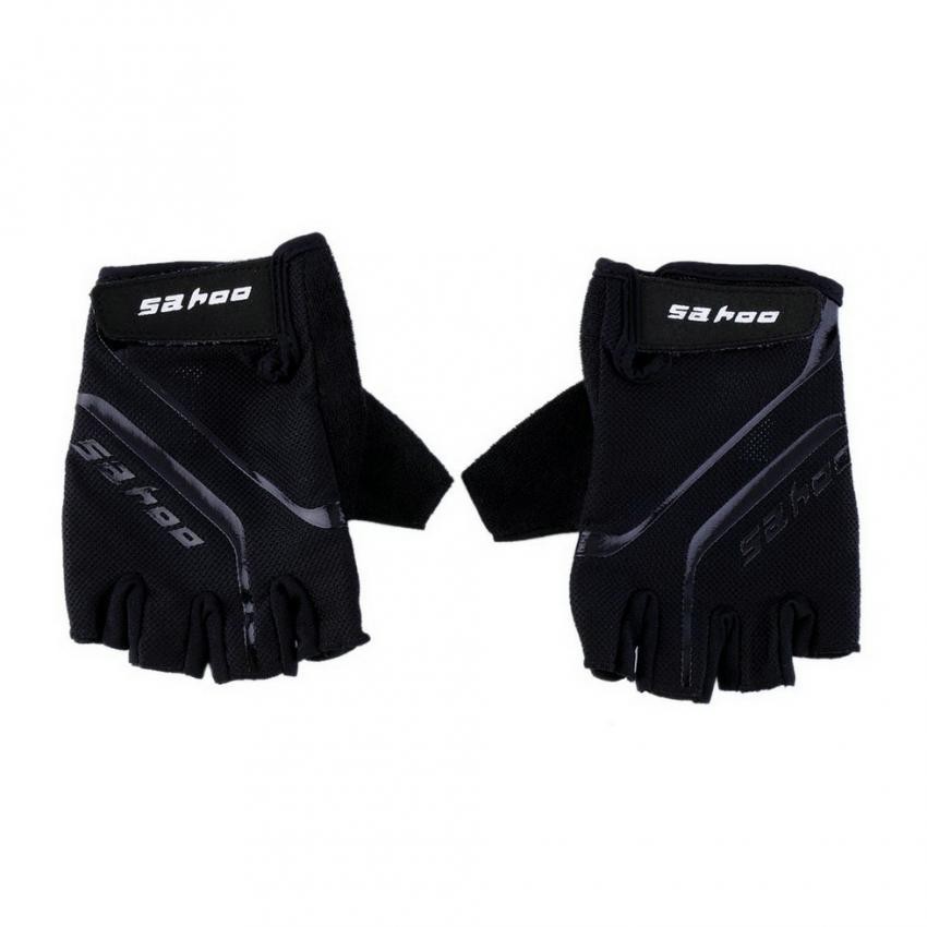 Guantes del dedo sahoo Bike Negro exterior transpirable deporte de la bicicleta GEL ciclo medios Negro L
