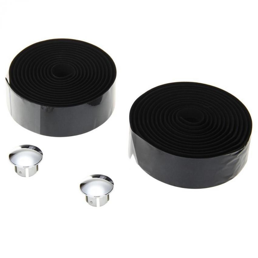2x Ciclismo de Ruta Bike Deportes manillar de la bicicleta cinta Wrap Negro con enchufes