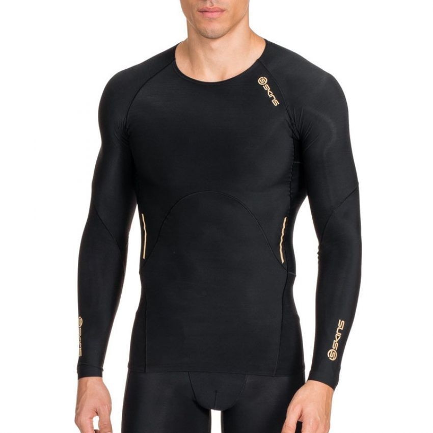 Jersey de compresión manga corta SKINS B60052004M-Negro con Amarillo