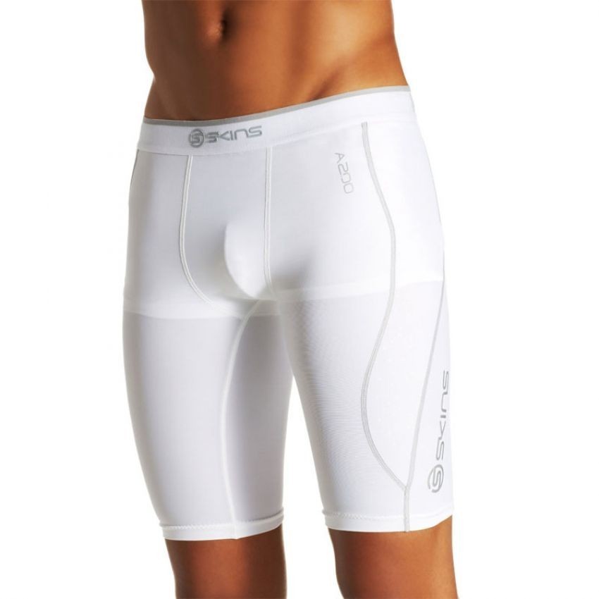 Bermuda de compresión SKINS Mediano-Blanco con Gris