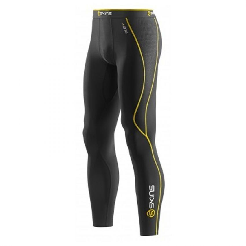 Pantalón de compresión SKINS B60052001M-Negro con Amarillo