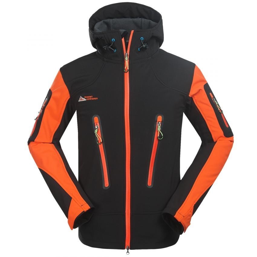 Moda Hombres aire libre transpirable Abrigos Fleece forrado Deportes Chaqueta Naranja