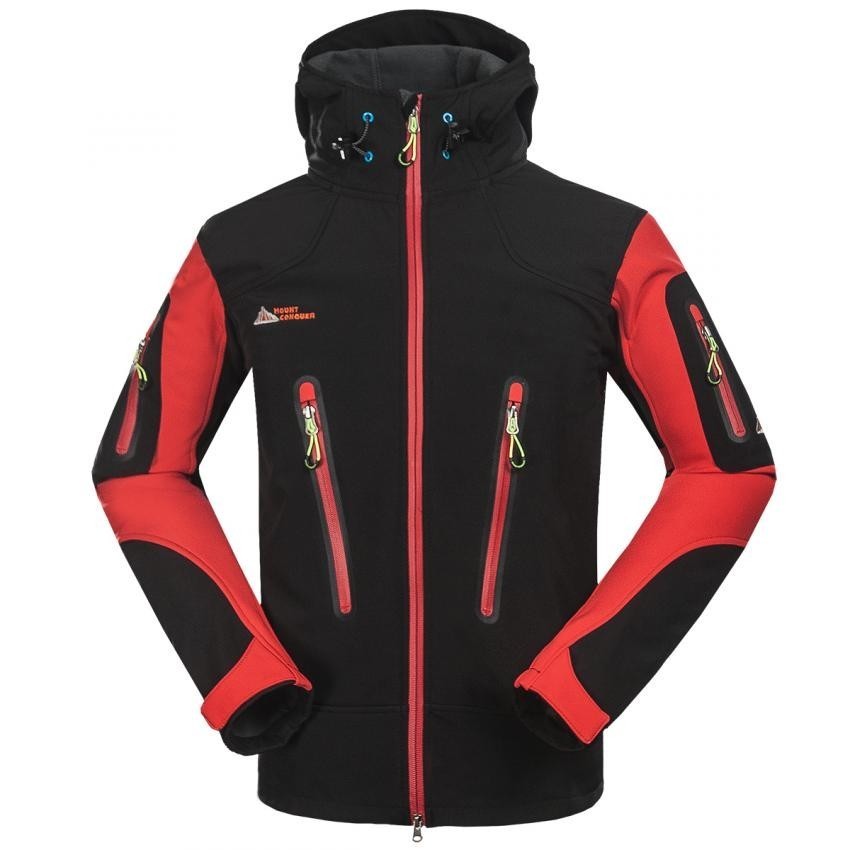 Moda Hombres aire libre transpirable Abrigos Fleece forrado Deportes Chaqueta Rojo