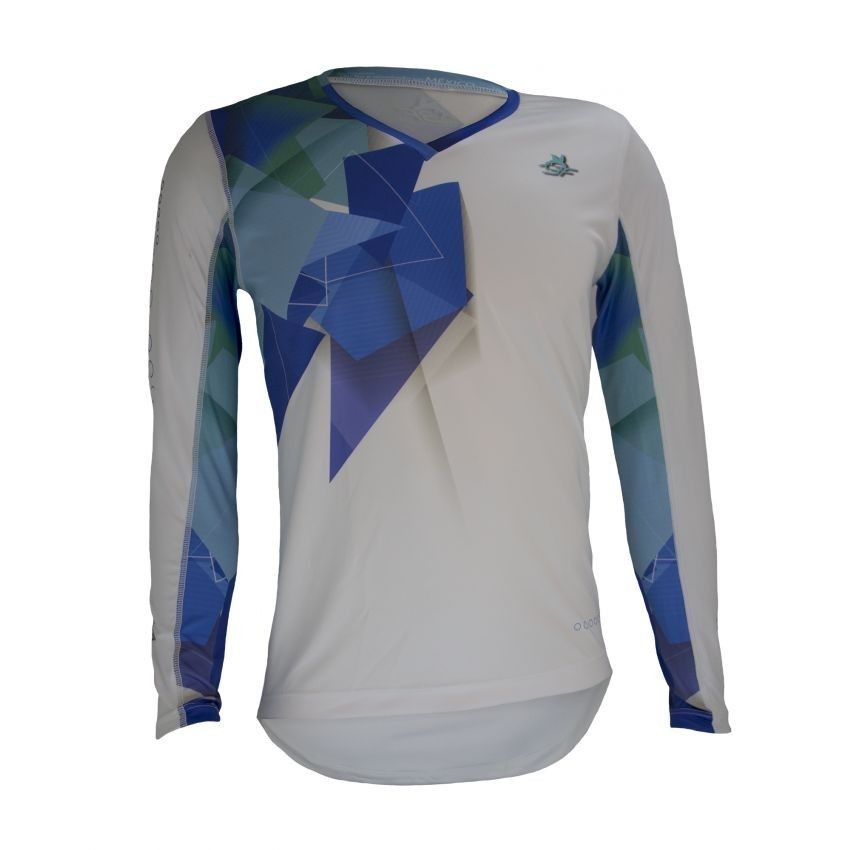 Playera de Hombre TriFerrari 3F Blue con Doble Composición DryFIT Costuras Planas Manga Larga y Cuello Corte V-Azul