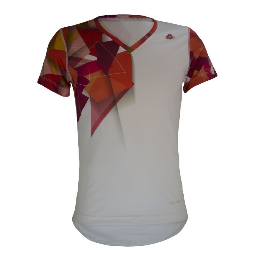 Playera de Hombre TriFerrari 3F Rosso con Doble Composición DryFIT Costuras Planas de Manga Corta y Cuello Corte V-Blanco