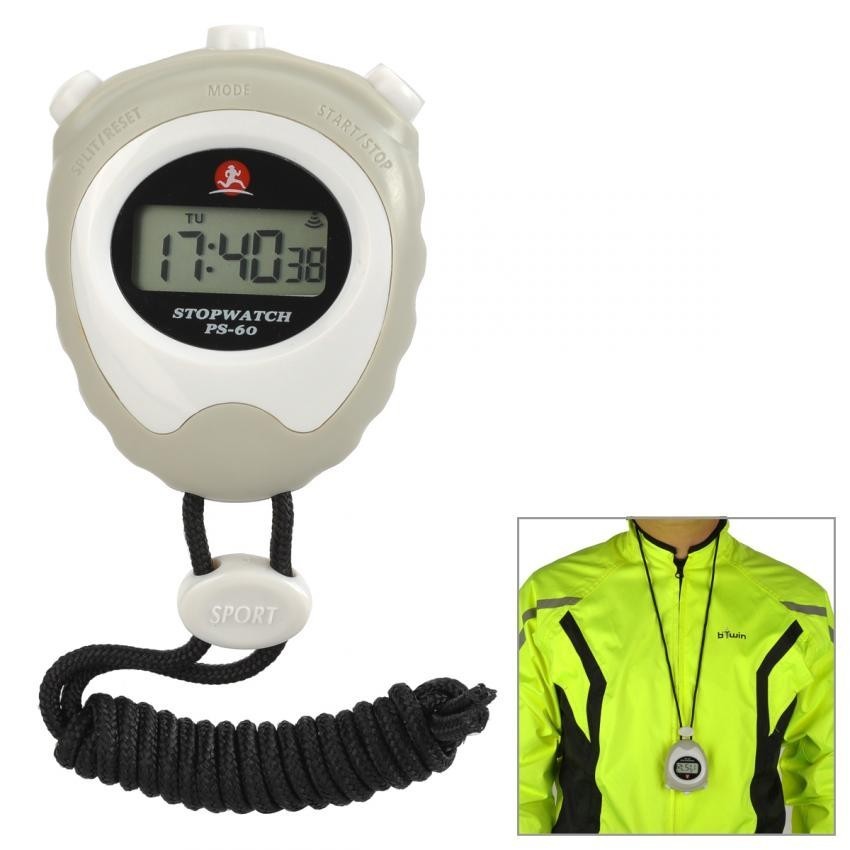 PS-60 1.2" LCD pantalla deportes Cronómetro Cronógrafo para correr - blanco