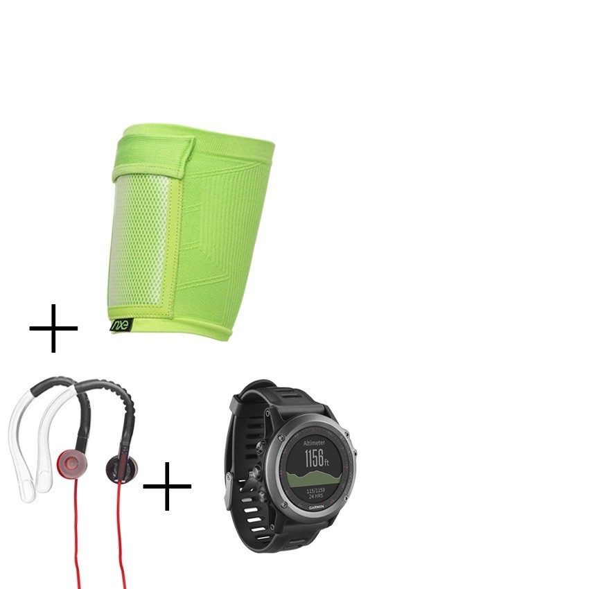 Reloj Multideporte Garmin Fenix 3 con banda-Gris + audifonos Warrior y porta celular NXE