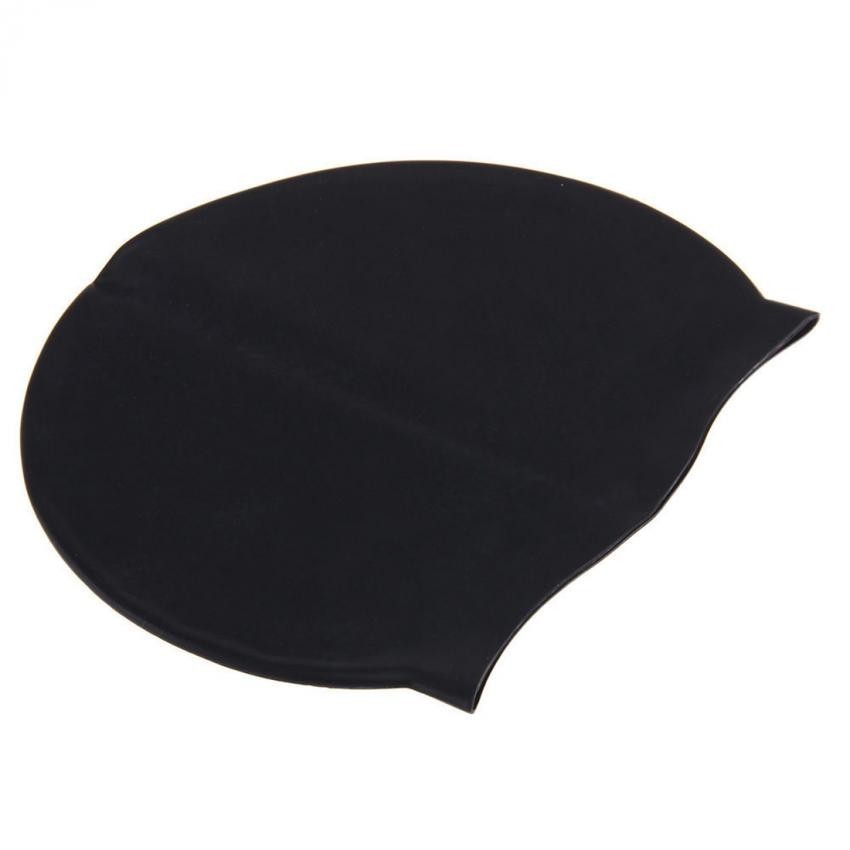 Negro Mujeres Hombres Impermeable Silicona Swim Cap Ba?arse Natación Sombrero