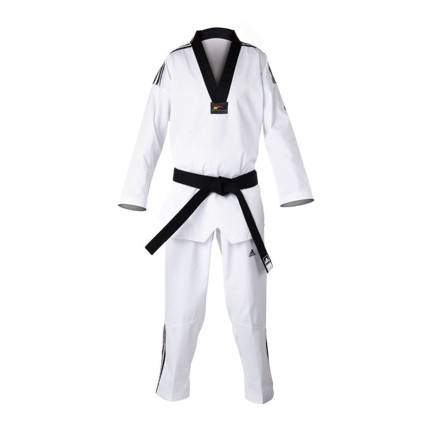 Dobok Club 3 Franjas Adidas ADITCB02 - Blanco con Cuello Negro