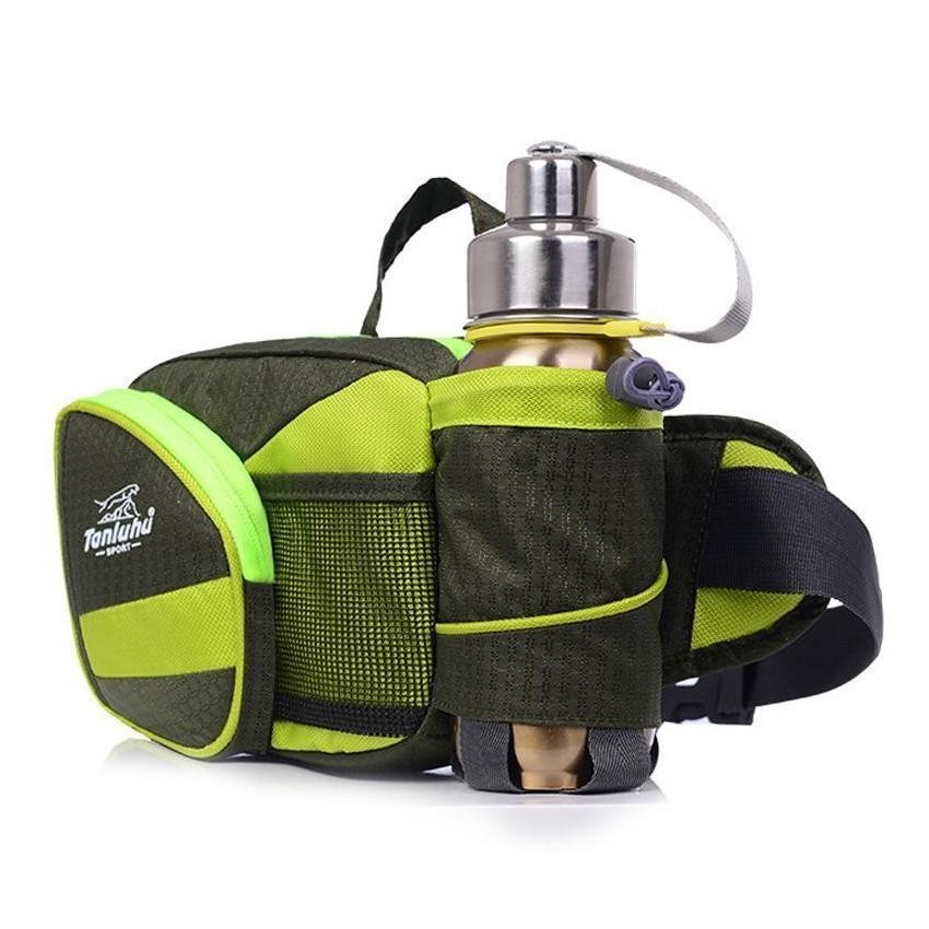 Multifuncional Botella de agua deportes al aire libre a caballo para correr en la cintura de Nylon resistente al agua (verde)