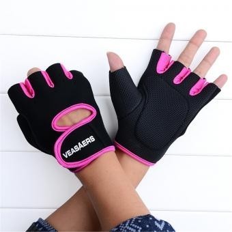 GE Deporte Ciclismo Gimnasio GYM medios guantes de pesas dedo Capacitación Ejercicio (Rose Red)