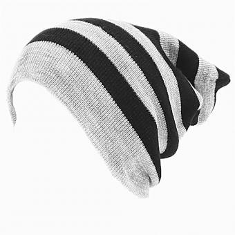 Gorro largo Smart Gorro doble vista Modelo de rayas estilo mate color combinado negro y gris claro -gris