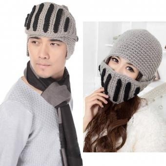 Mujer Hombre botones de punto de ganchillo Beanie Ski Negro Lana Knight gorra Máscara Headwear Warm gris