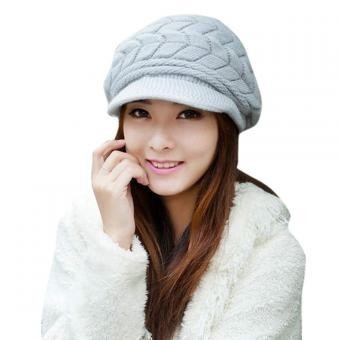 Mujeres Otoño Invierno casquillo hecho punto sombrero hecho punto de doble capa térmica Yucheer gris