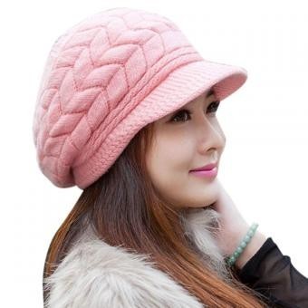 Mujeres Otoño Invierno casquillo hecho punto sombrero hecho punto de doble capa térmica Yucheer rosado