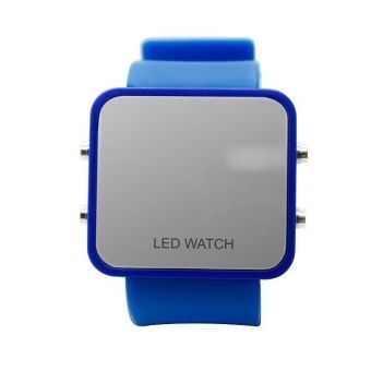 Reloj Led Espejo Con Correa De Silicon Azul Rey..
